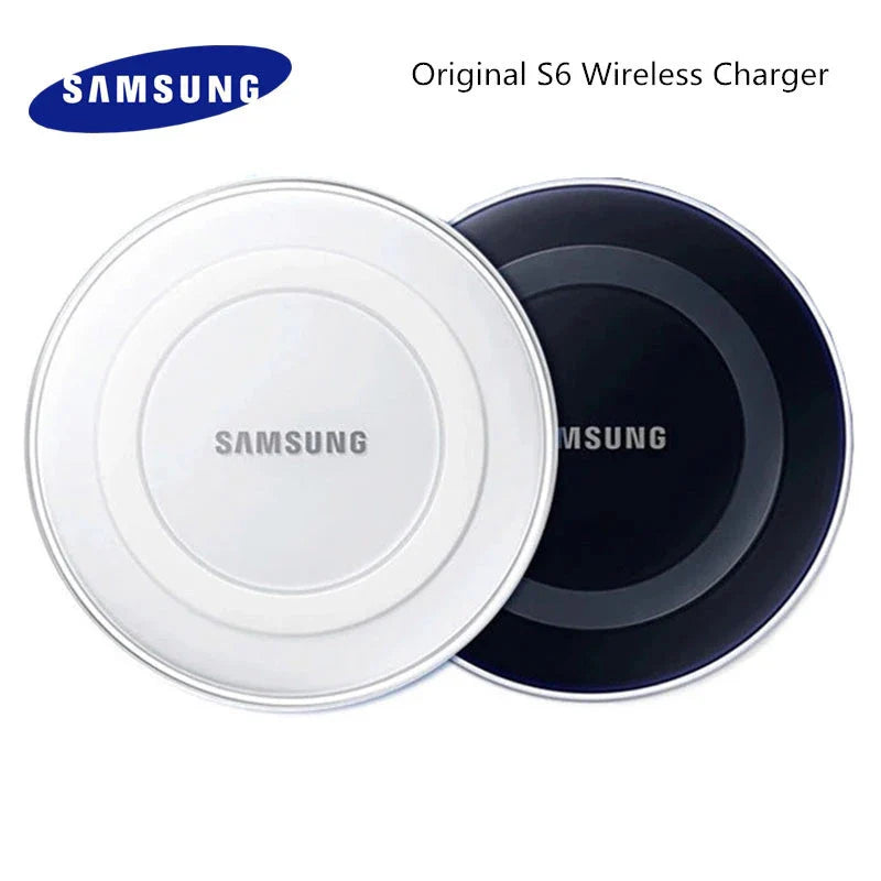 Original samsung s6 wireless chargers in white and black with sleek circular metallic edges featuring samsung qi wireless 10w usb c connection
