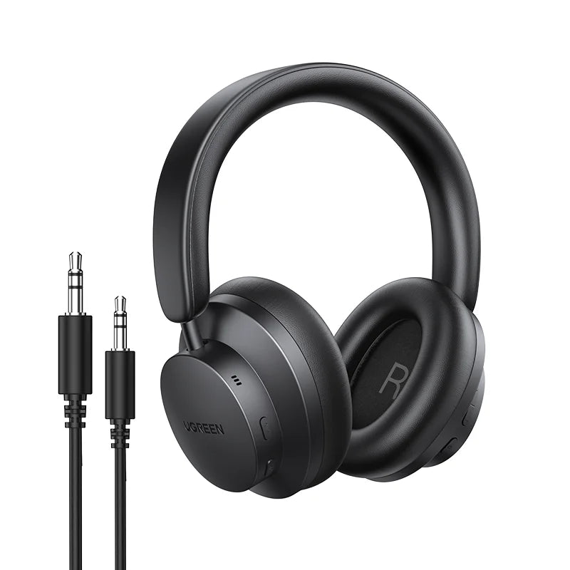 Over-ear headphones with an attached audio cable.
