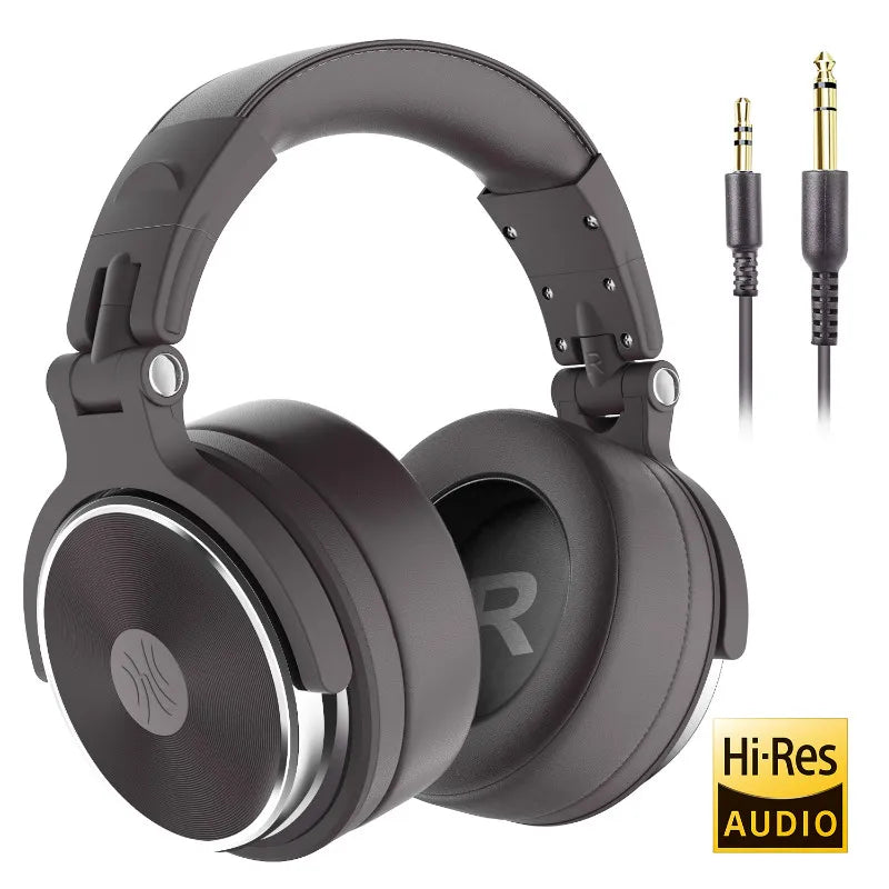 Over-ear headphones with a black design and silver accents.