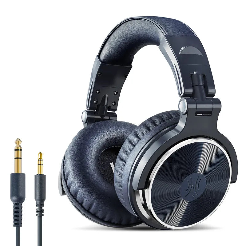 Over-ear headphones with a black and silver design and detachable audio cable.