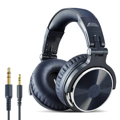 Over-ear headphones with a black and silver design and detachable audio cable.