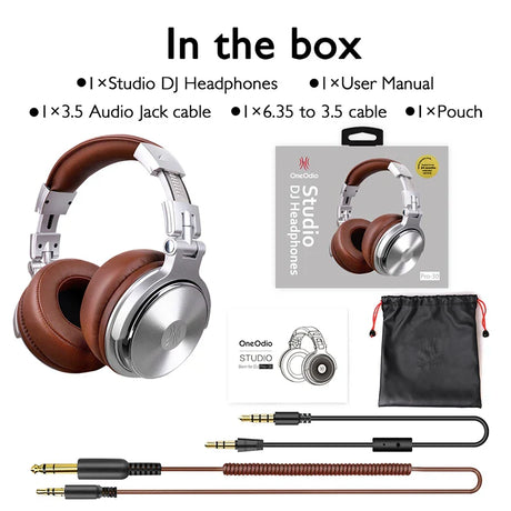 Over-ear headphones with silver and brown coloring.