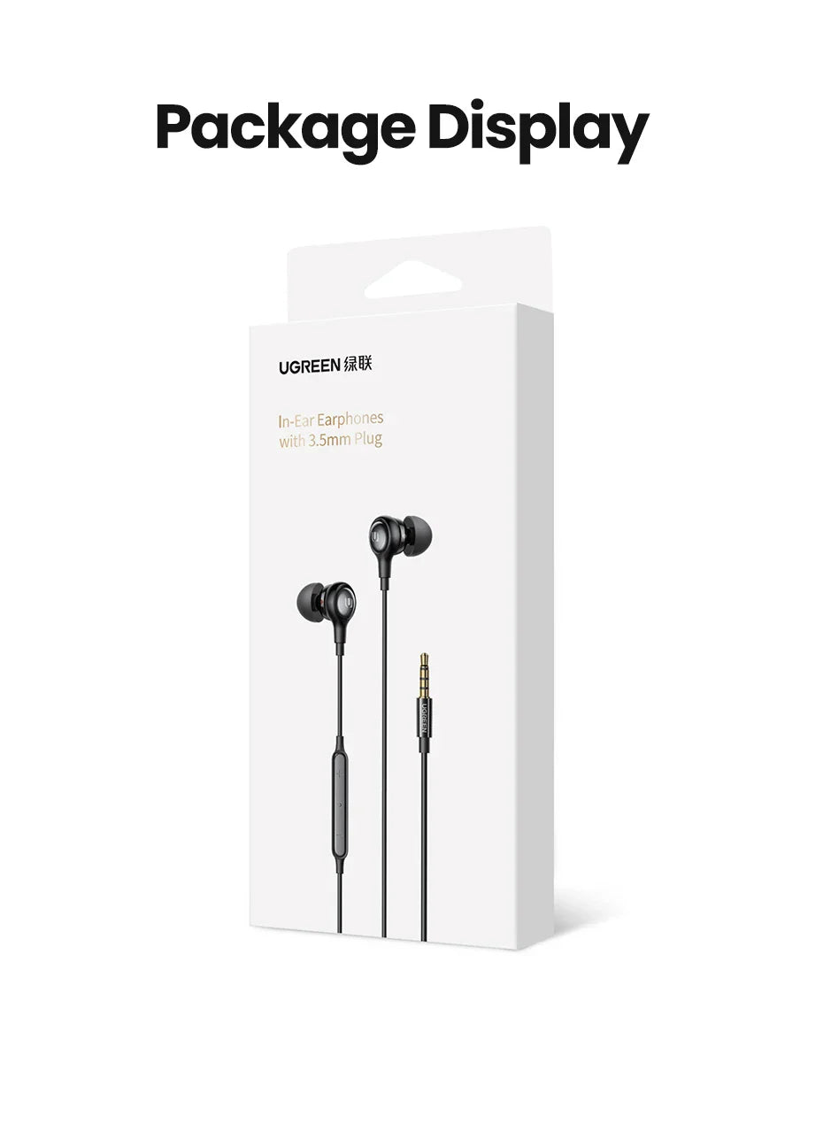 Packaged wired earbuds.