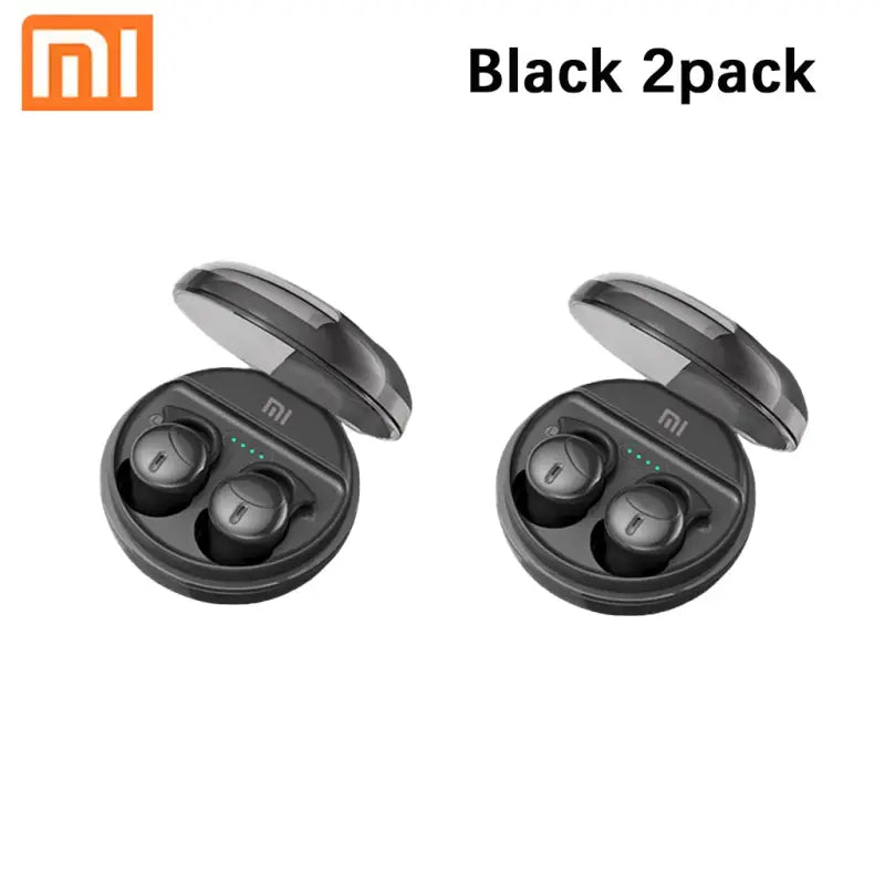 A pair of black 2 pack earphones with a white background