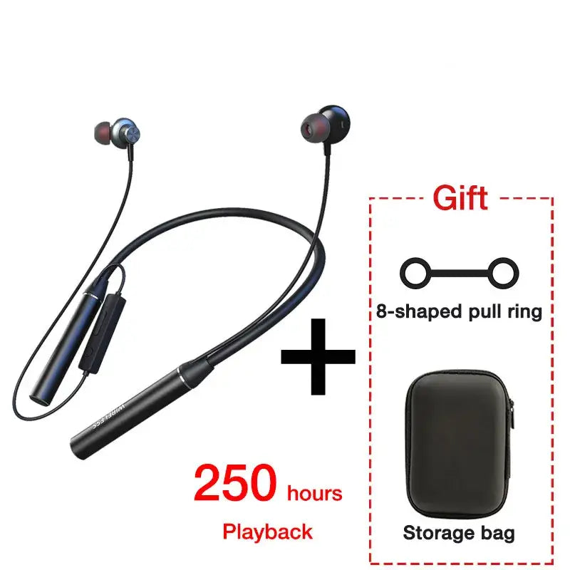 A pair of bluetooth wireless earphones with a black case