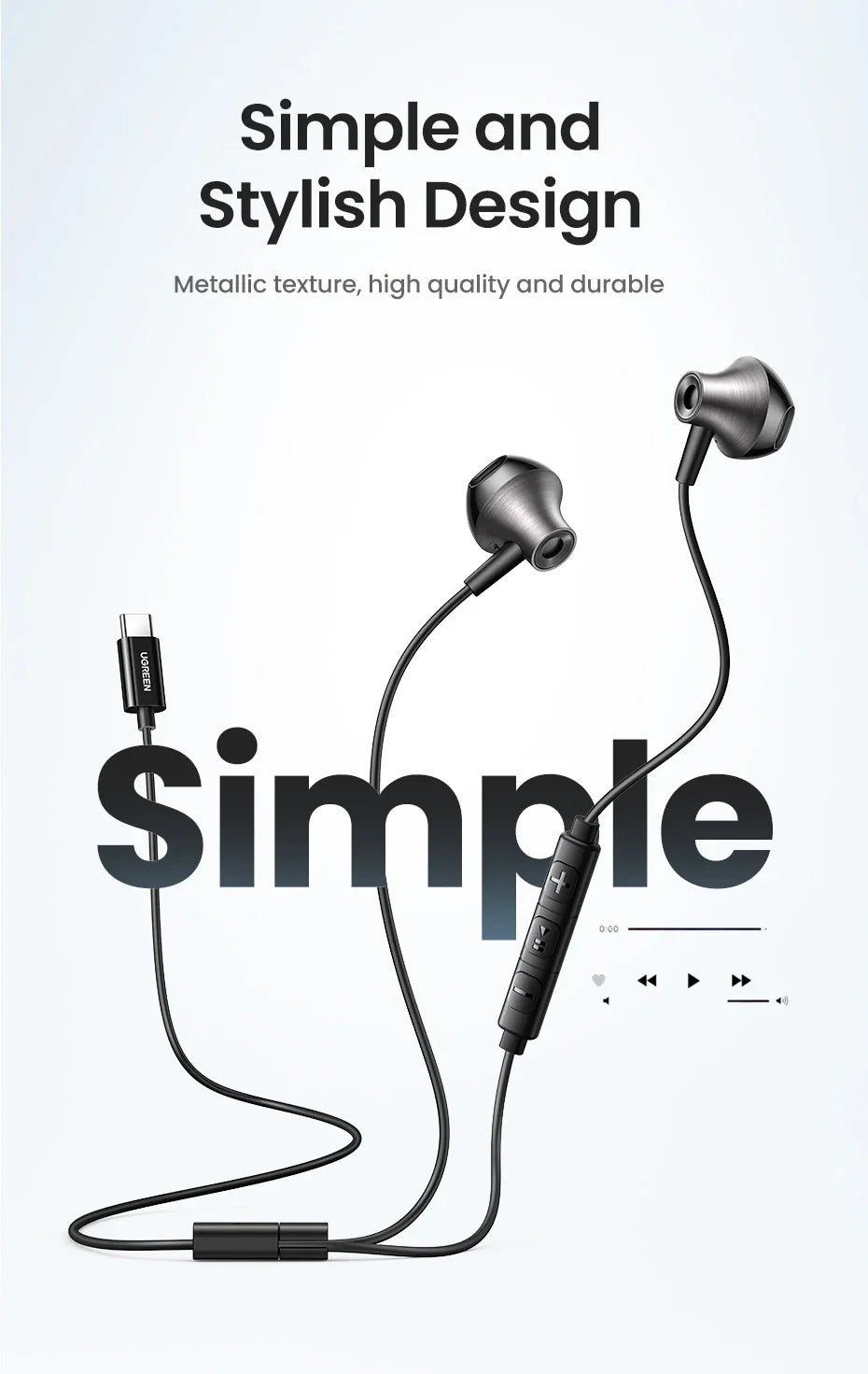 Pair of metallic in-ear headphones with a wired connection.
