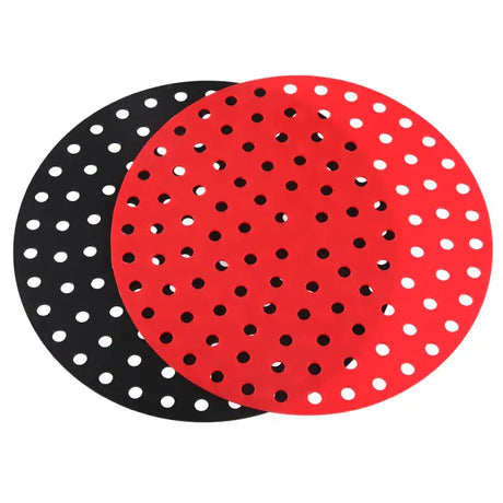 a pair of red and black plastic discs