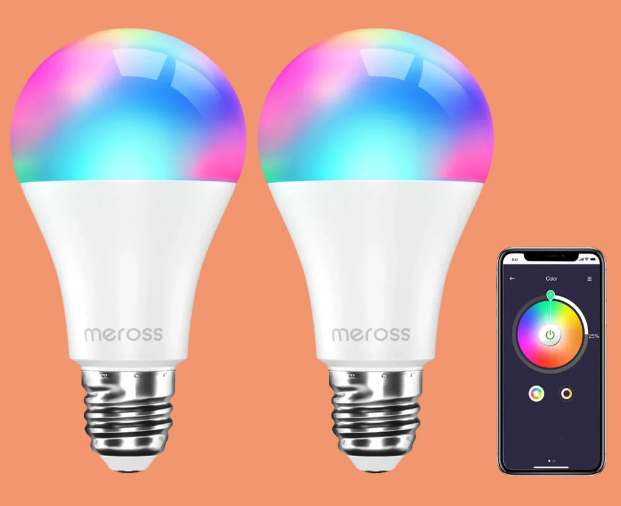 a pair of two smart light bulbs with a remote control