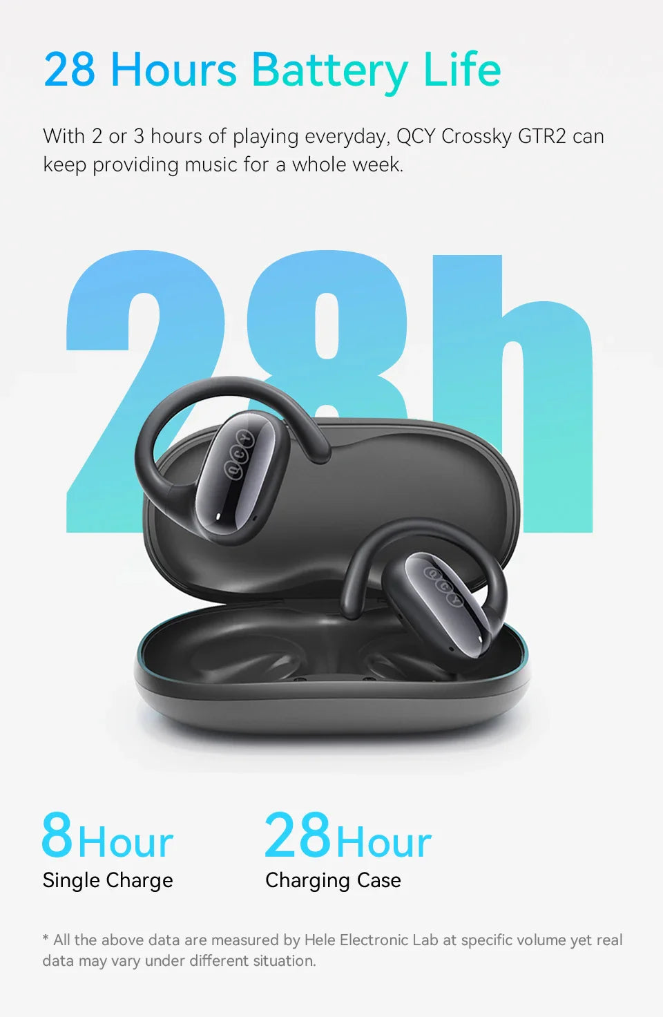 Pair of wireless earbuds with their charging case.
