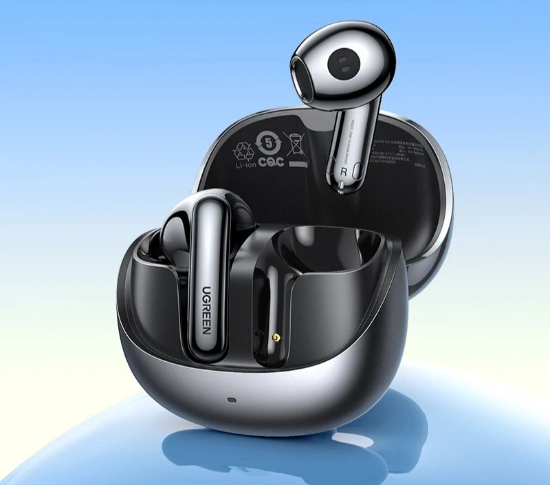 Pair of wireless earbuds in a charging case.