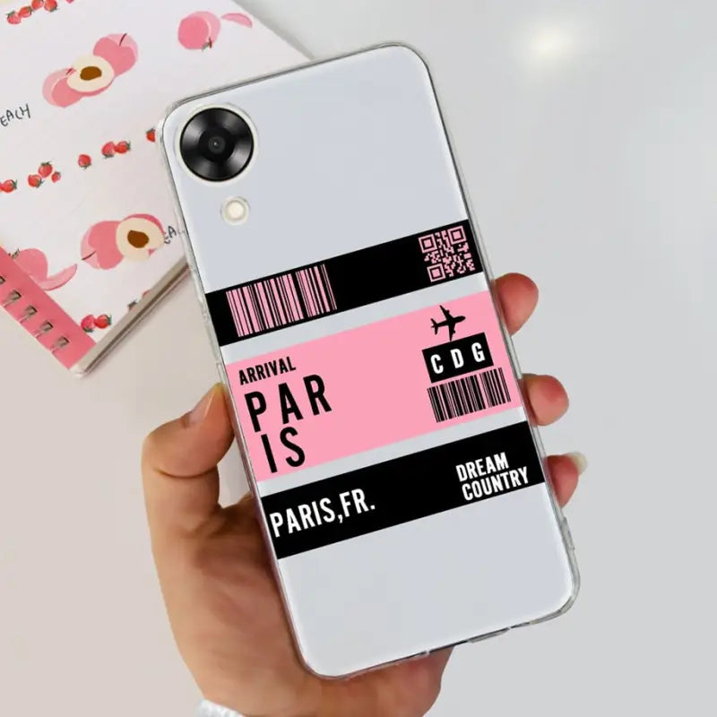 a person holding a phone case with a barcode on it