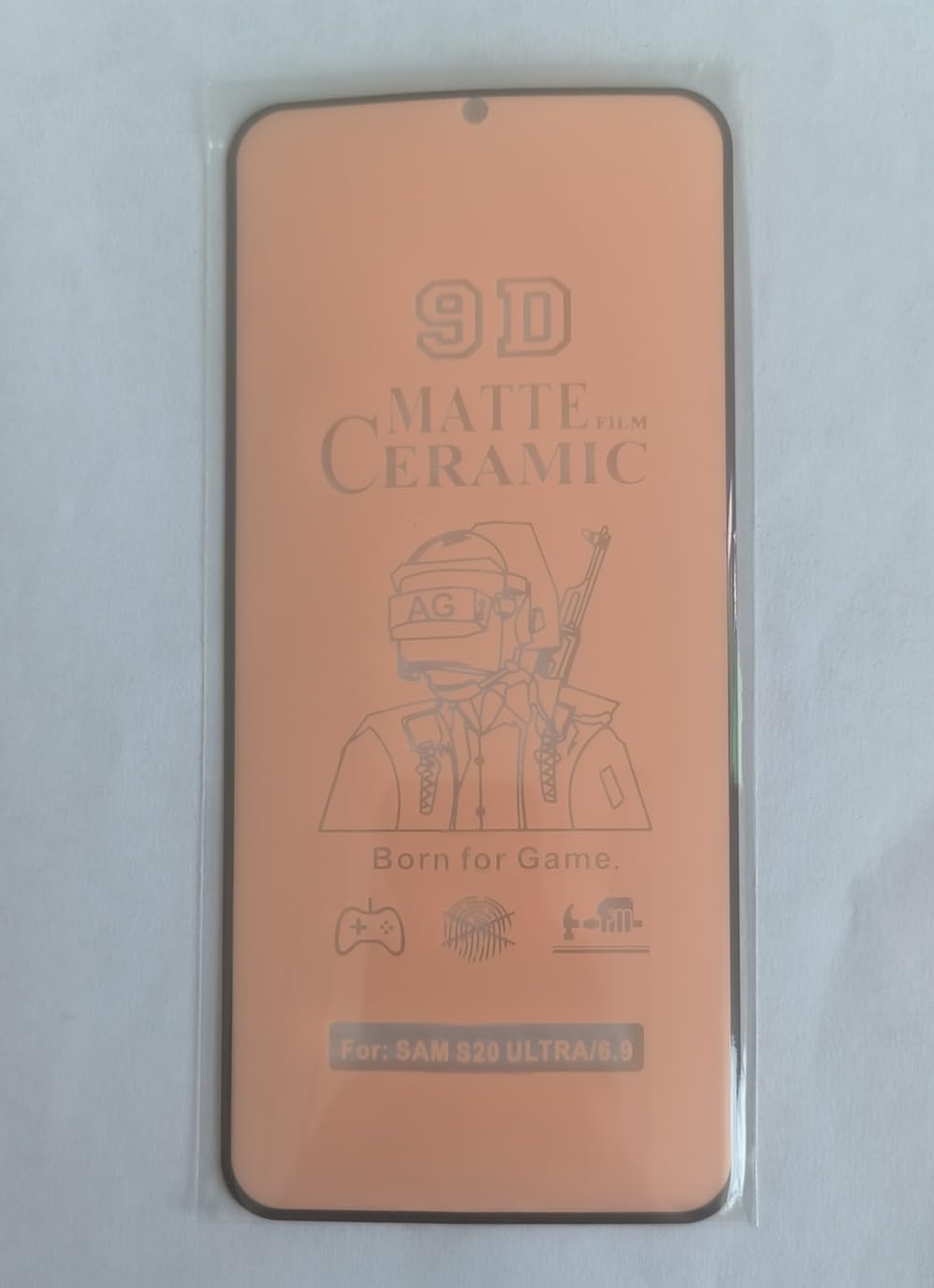 Peach-colored 9D matte ceramic screen protector.