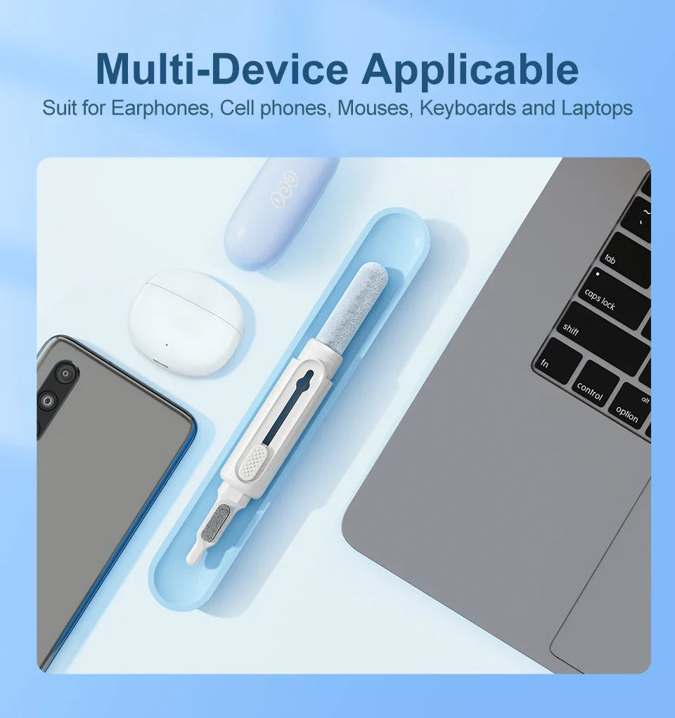 Pen-shaped electronic device for cleaning multiple types of electronics.