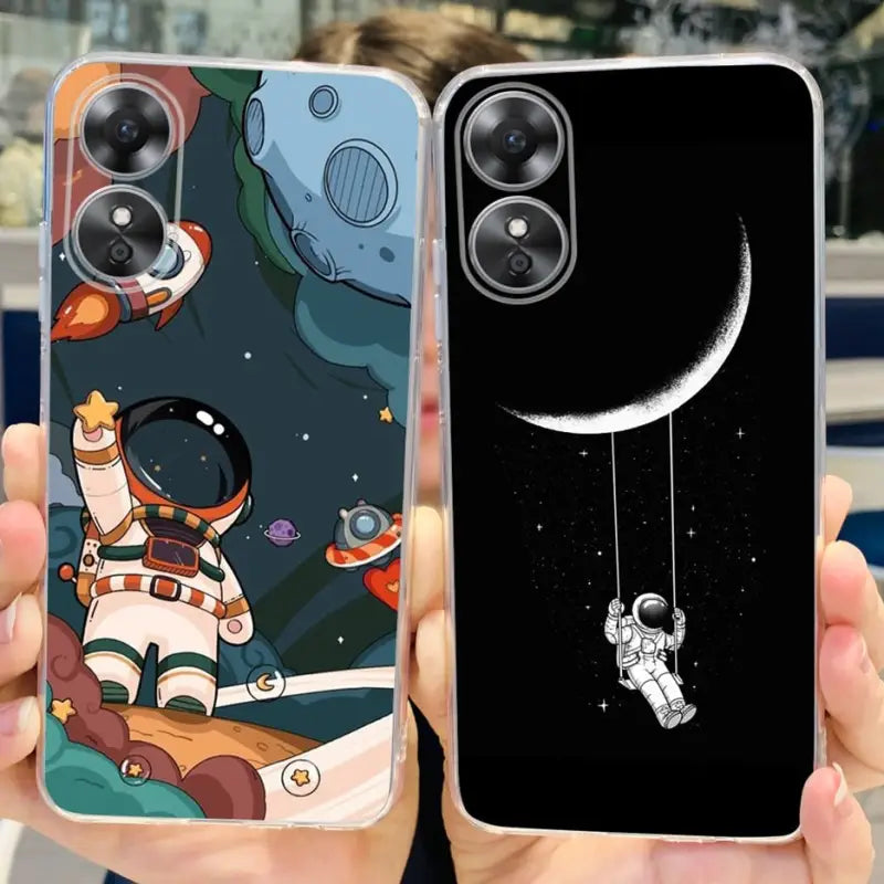 a person holding up a phone case with a cartoon character on it