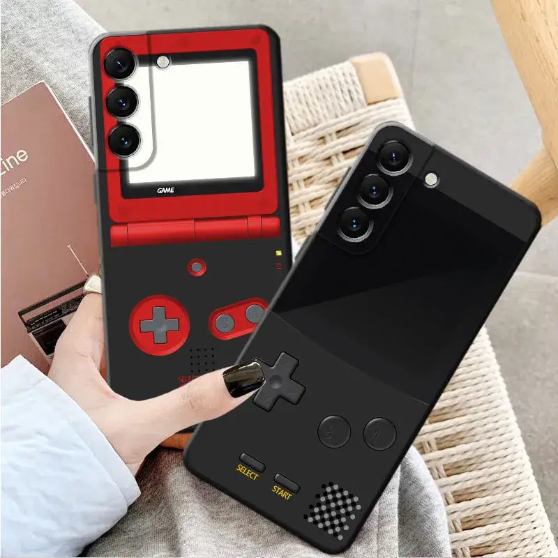 A person holding a nintendo phone case