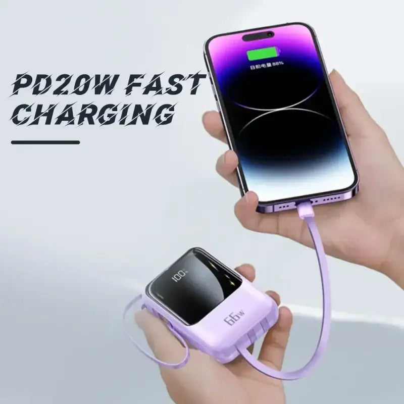 a person holding a phone and charging it