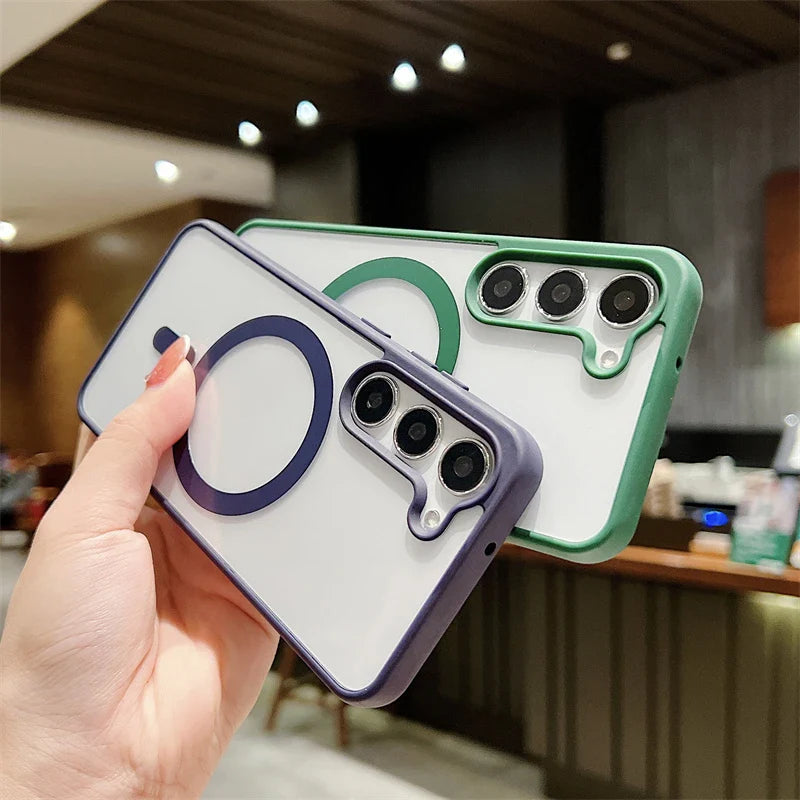 a person holding a phone case with a pair of earphones