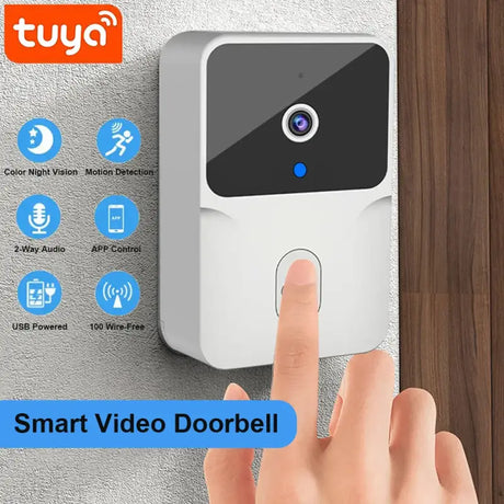 a person touching a smart doorbell
