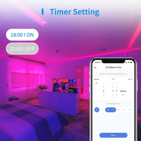a phone with the app on it showing a room with a bed and a tv