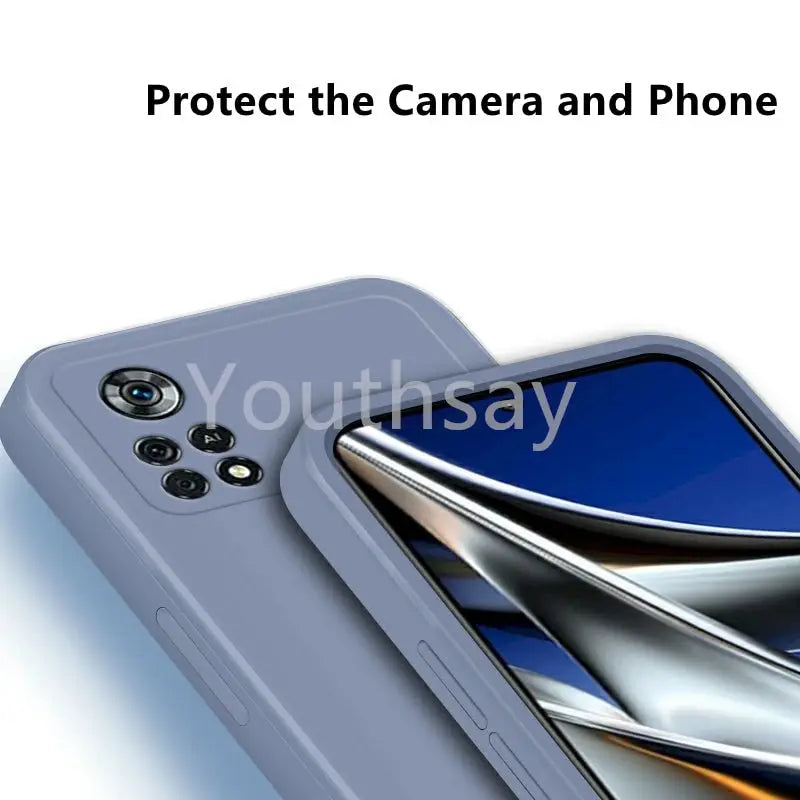 The back of a phone with a camera and a phone case