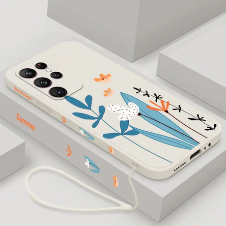 a phone case with a bird and flowers on it