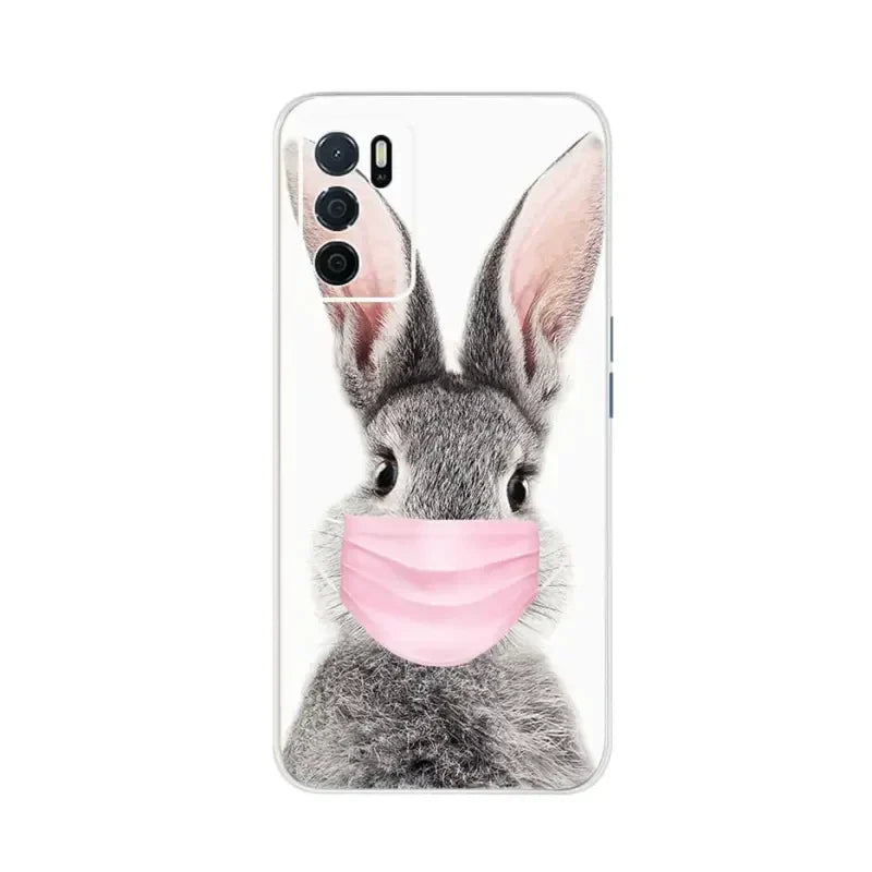 a cute bunny wearing a pink mask on a white background