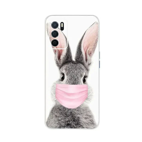 a cute bunny wearing a pink mask on a white background