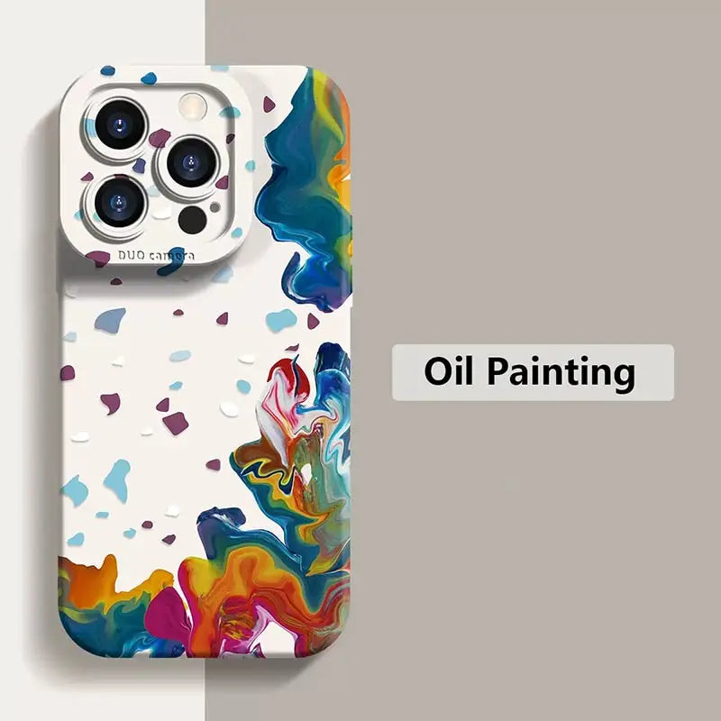 A phone case with a colorful painting on it