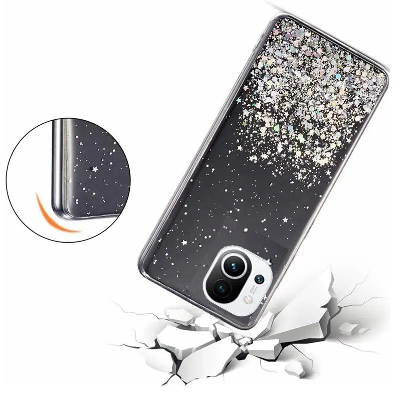a phone case with glitter glitters on it