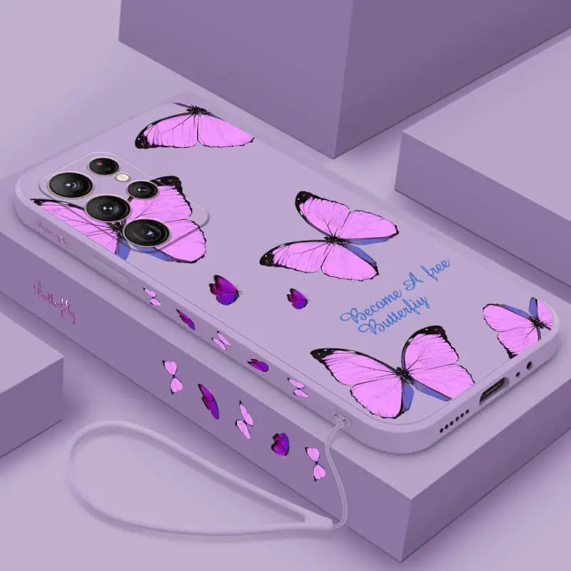a phone case with a pink butterfly design