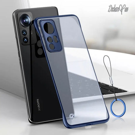 the back of a phone with a blue ring