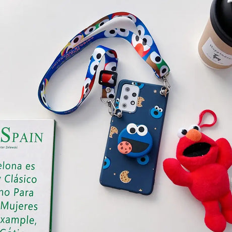 a phone case with a red stuffed animal