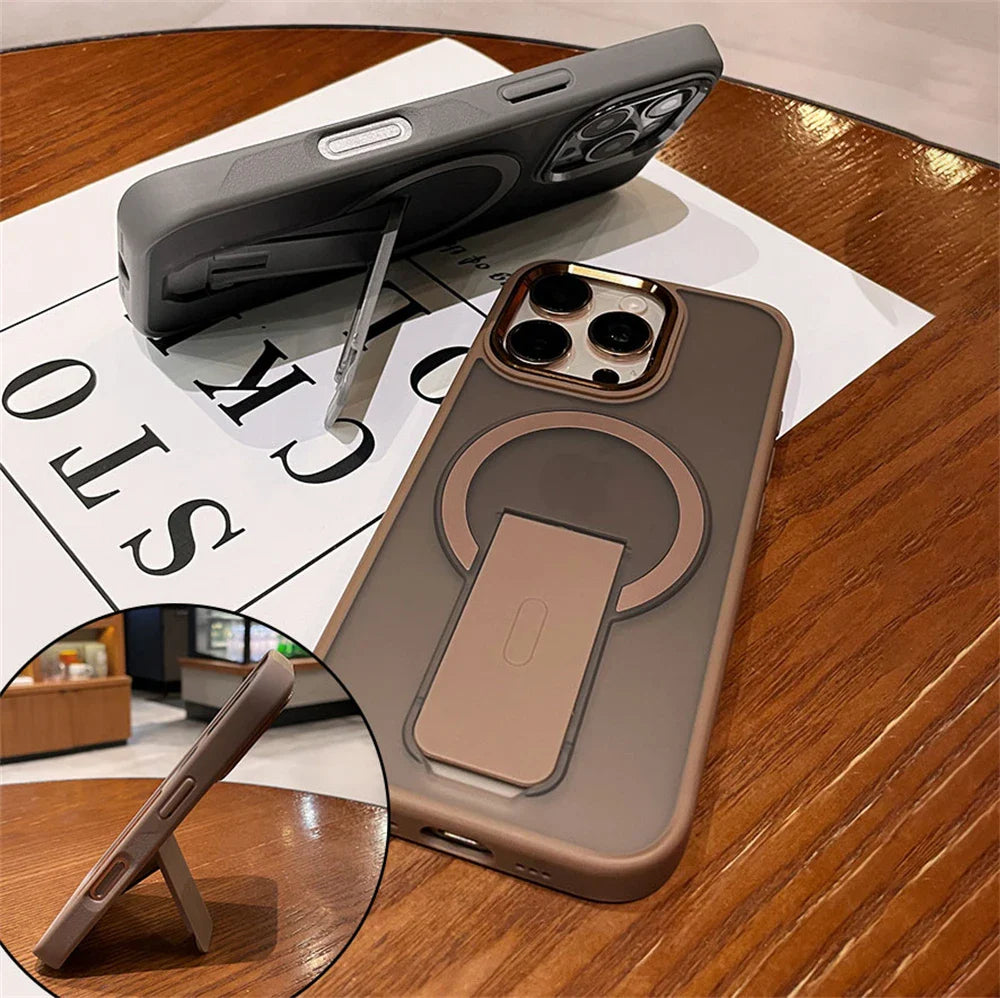 Phone cases with kickstands.