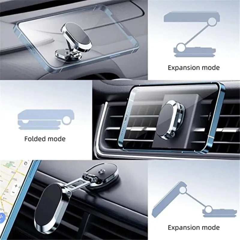 a car dashboard with a phone holder attached to it