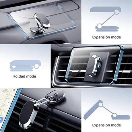 a car dashboard with a phone holder attached to it