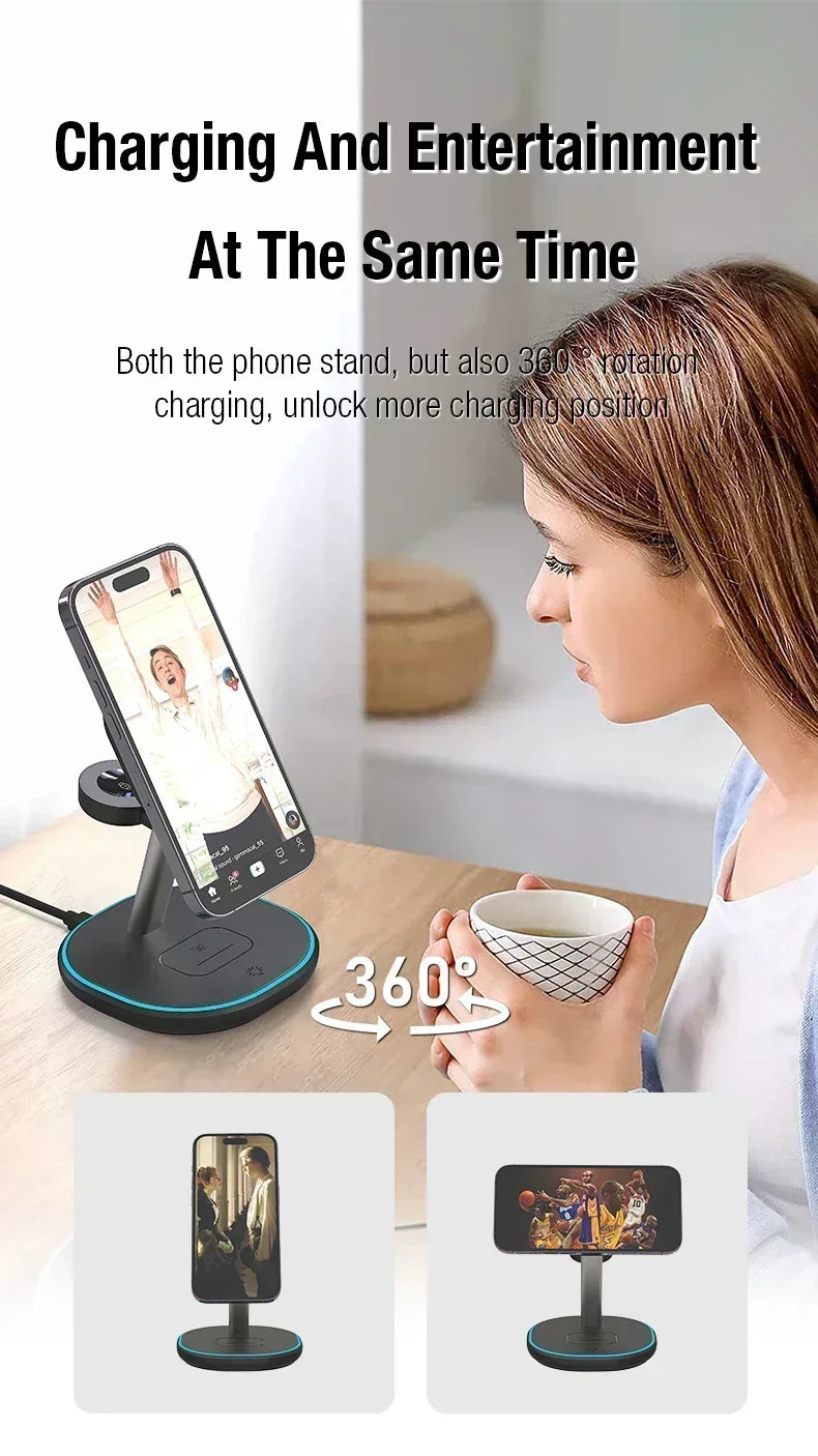Rotating phone charging stand.