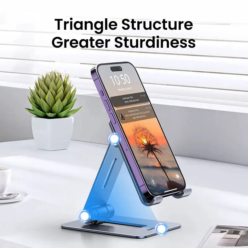A phone stand with a phone on it