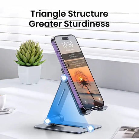 A phone stand with a phone on it