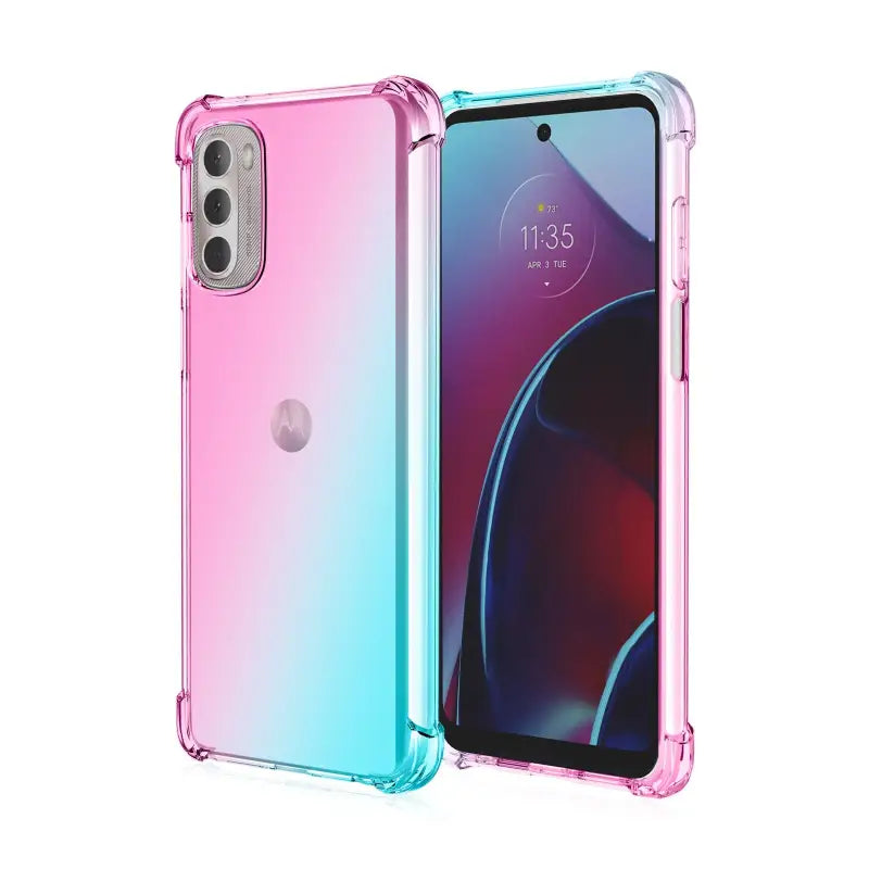 the back of a pink and blue iphone case