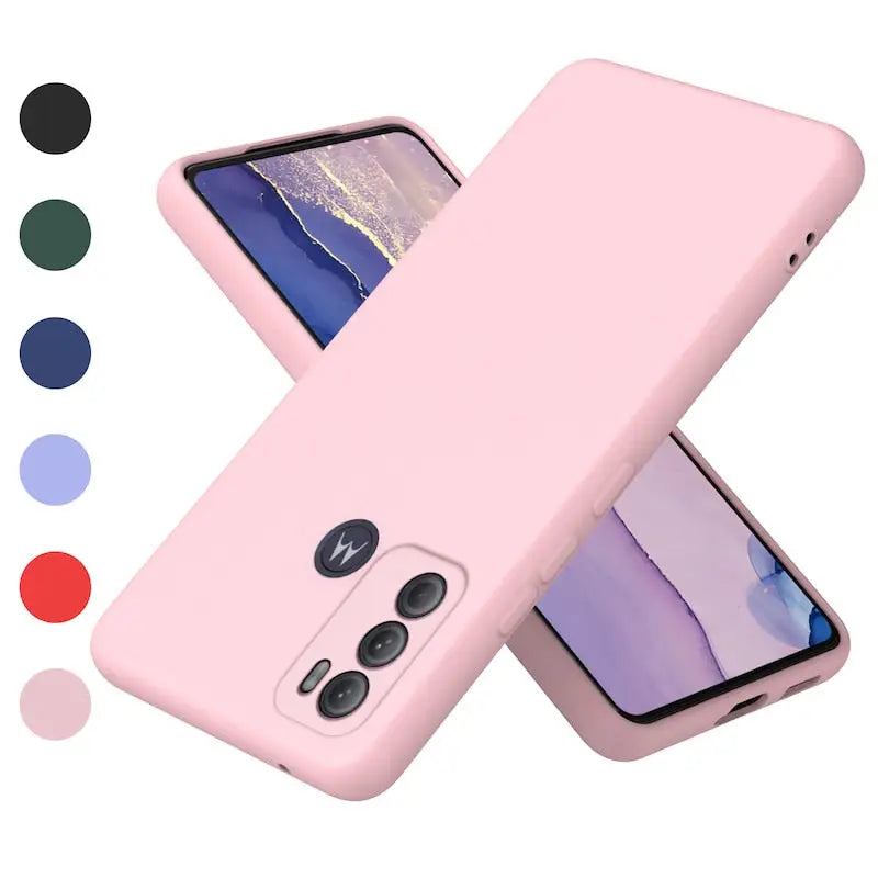 the back of a pink case with a circular design