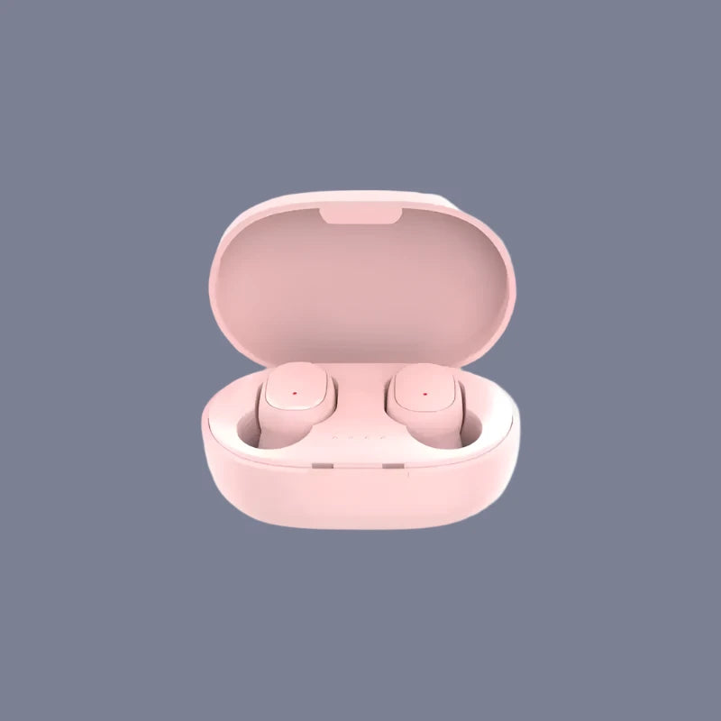 The pink earphones are open and closed