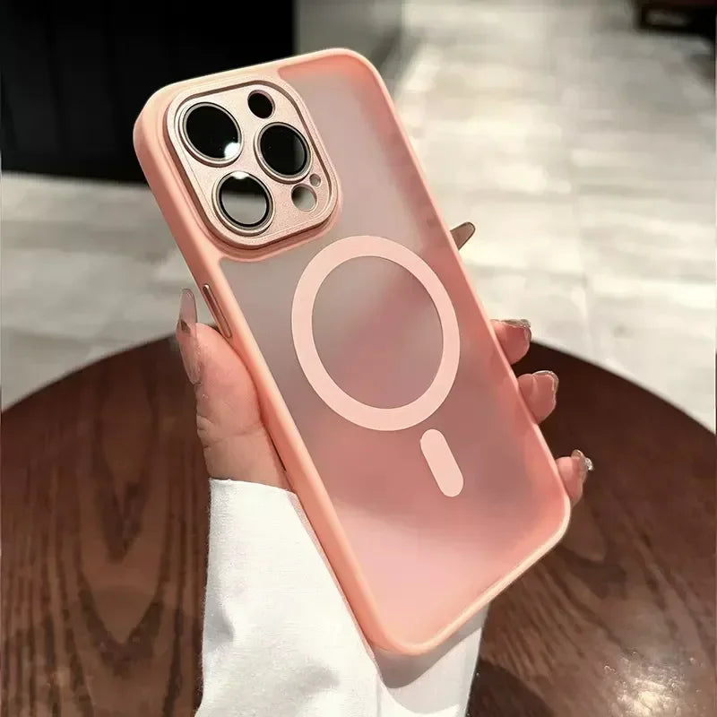 Pink frosted phone case with MagSafe.
