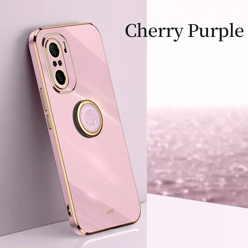 the pink iphone case is shown with the logo on it
