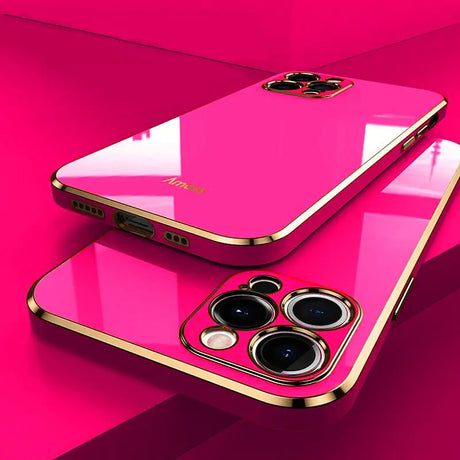 the iphone is a pink color with gold trim