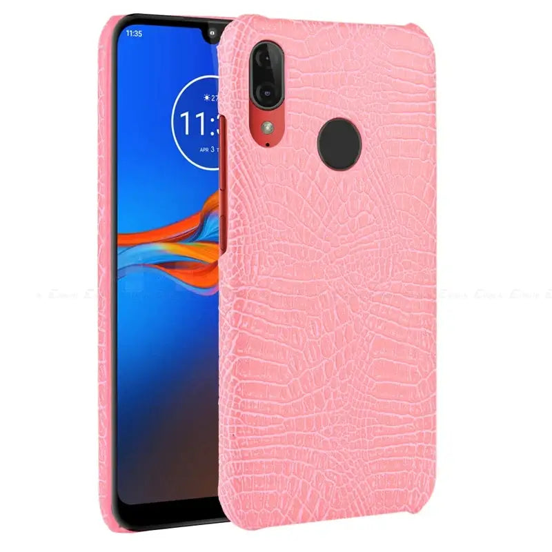 The back of the pink leather case for the motorola z2