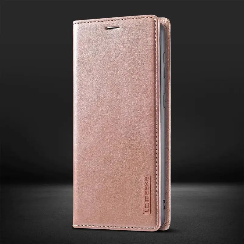 The back of a pink leather iphone case