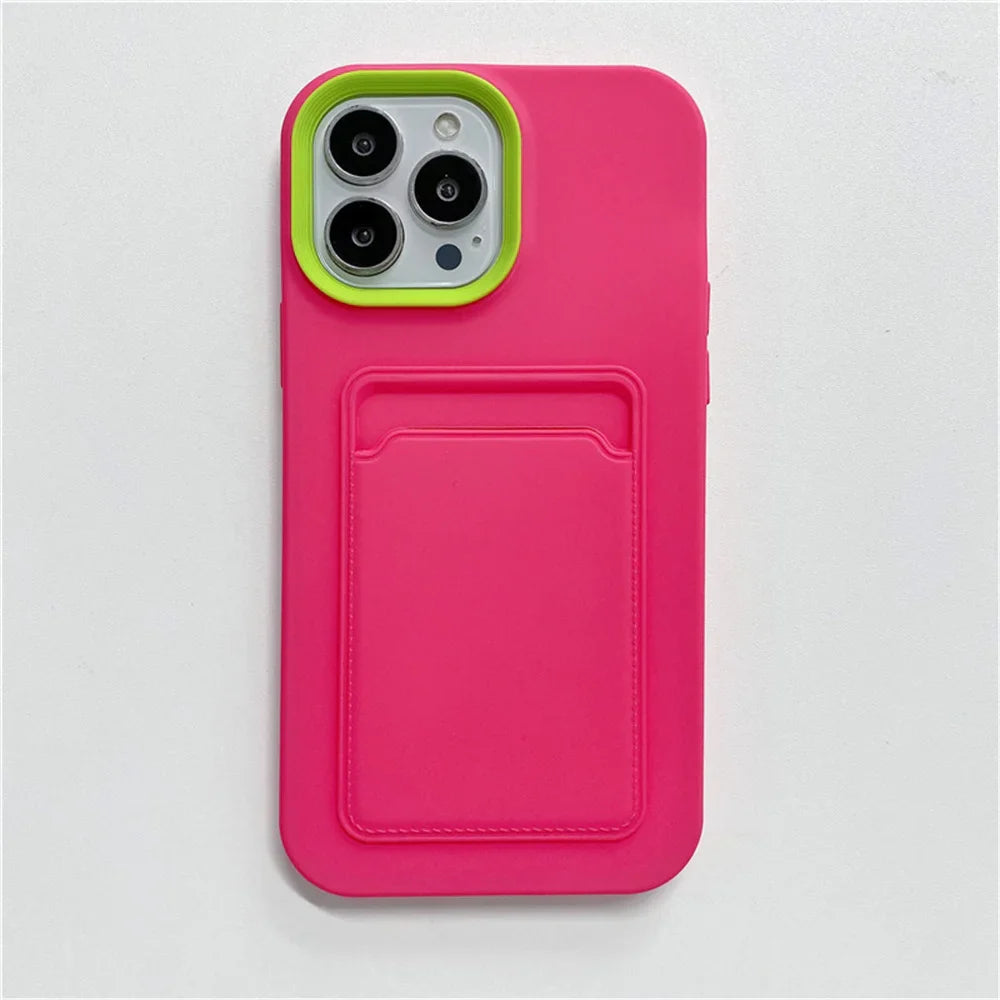 Pink phone case with card holder.