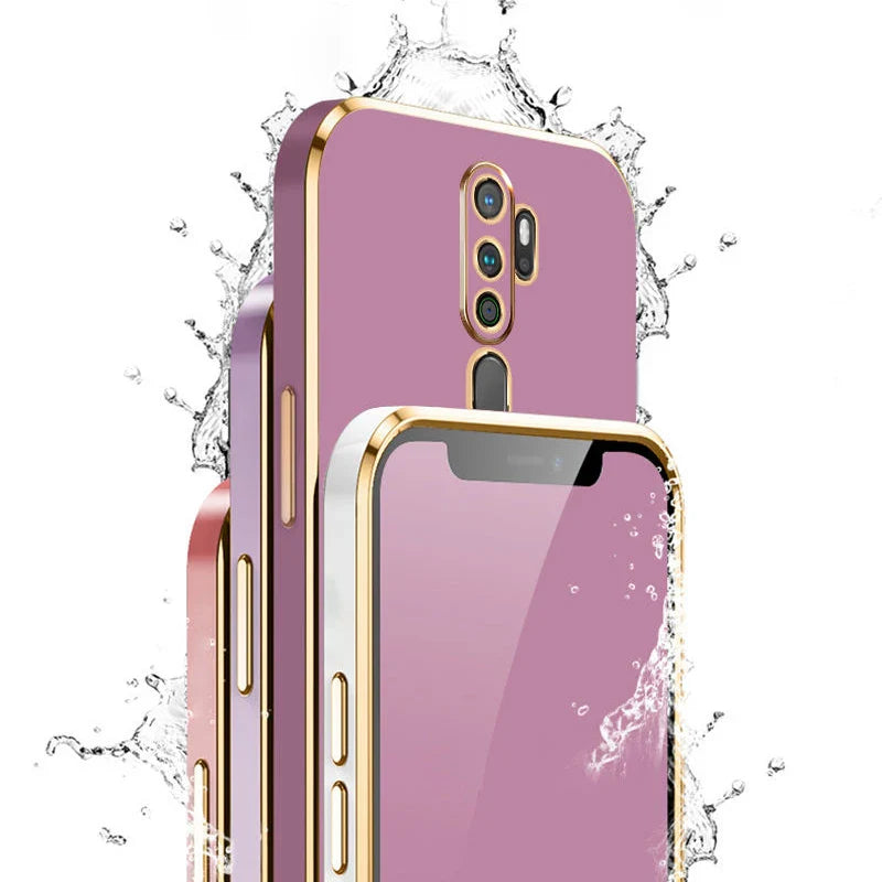 Back side of gloss gold plating pink phone case with gold plating edge for oppo a9 plating edge case