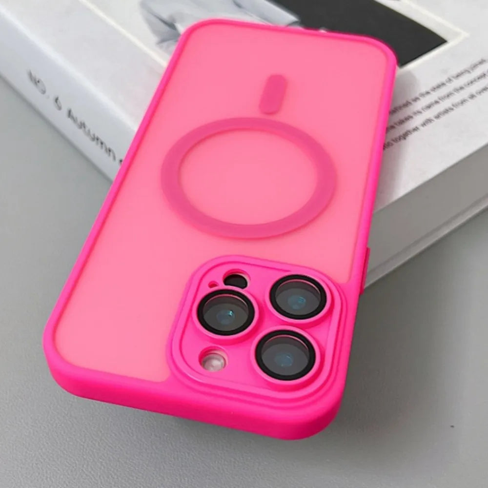 Pink phone case with MagSafe ring.