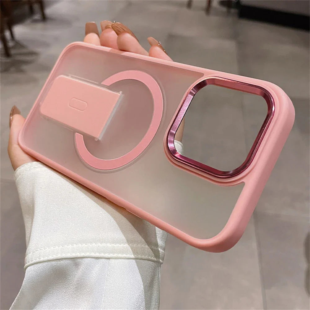 Pink phone case with MagSafe and camera protection.